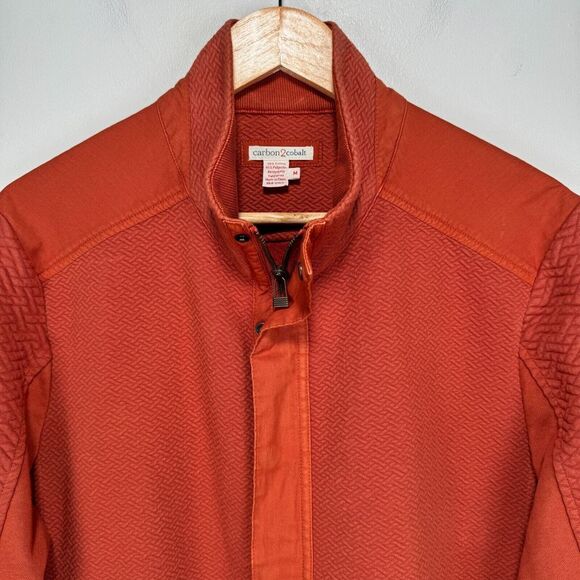 Carbon 2 Cobalt Sweater Jacket Men Medium Orange Full Zip Snap Cotton Blend - Picture 3 of 9